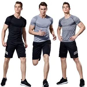 Erkek slim fit jogger setleri yüksek kaliteli hızlı kuru spor üst yansıtıcı spor koşu takım elbise boş muscleman spor spor seti