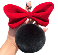Vente en gros de porte-clés en peluche douce et moelleuse avec un grand nœud en fourrure, pompon en peluche, dessin animé d'Halloween, pendentif de sac, cœur
