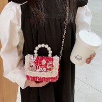 Tas tangan kecil anak perempuan, tas tangan mutiara pita lucu, tas selempang Mini mutiara untuk anak-anak, tas tangan rantai mode baru 2026