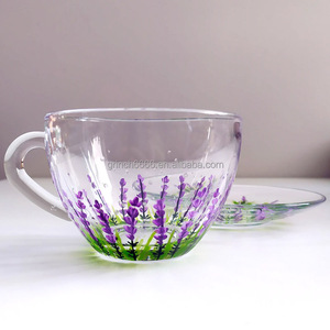 Set <span class=keywords><strong>Tazza</strong></span> e Piattino in Vetro con Motivo Floreale alla Lavanda, Regalo Personalizzato con Fiori di Lavanda - Product Image 5