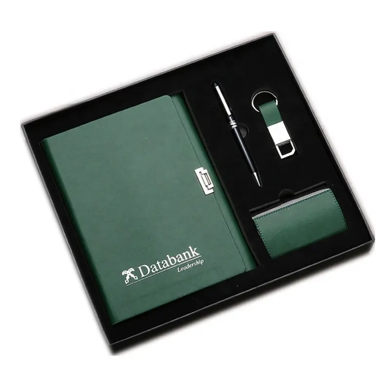 Maatwerk Notebook Cadeauset Met Pen Kantoor Relatiegeschenkdoos Sleutelhanger Luxe Metalen Pen Pu Lederen Notebookset