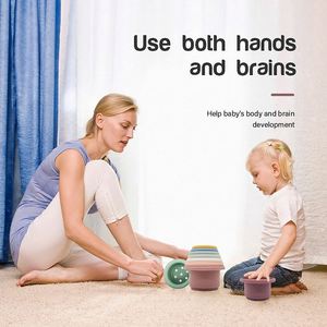 Blocs empilables et imbriqués en silicone sans BPA, jouet éducatif précoce pour le développement intellectuel, pour finir les tâches - Product Image 6