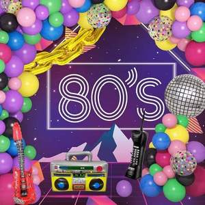 Achetez des décorations murales sur le thème des années 80 et 90, ballons de fête disco, radio, guitare, microphone, pour l'arrangement d'événements et les anniversaires. - Product Image 6