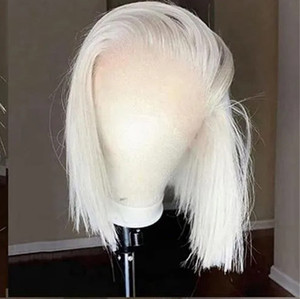 13x4 #60 couleur blanc platine cendré blond Bob dentelle avant perruque cheveux humains pré plumé brésilien Remy droite dentelle frontale perruque - Product Image 2