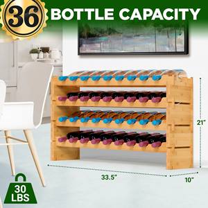 <b>Bamboo</b> Stackable Wine Rack 4 Tier Modular Storage Shelf Holds 36 Bottles Freestanding <b>Floor</b> Wine Organizer For Kitchen Bar - Product Image 2