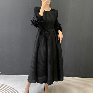 Nuovo Abito <span class=keywords><strong>Lungo</strong></span> Primaverile da Donna <span class=keywords><strong>Casual</strong></span> con <span class=keywords><strong>Maniche</strong></span> a Petalo, Gonna a Strati e <span class=keywords><strong>Maniche</strong></span> a Lanterna, Taglie Forti, Plissettato - Product Image 4