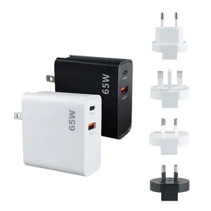 Carregador rápido de parede para celular, adaptador de energia USB tipo C de porta dupla para celular, portátil rápido Gan Qc 3.0 65w