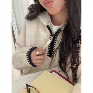 Pull à capuche demi-zip pour femme, style Old Money, décontracté, ample, long, en maille jacquard, gilet intérieur à capuche pour l'été - Product Image 2