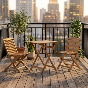Ensemble bistrot d'extérieur en teck massif, 3 pièces, table de jardin pliante avec 2 chaises à lattes pliables - Product Image 3