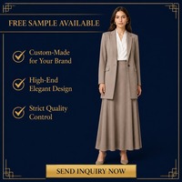 Ensemble de costume modeste personnalisé taupe pour femme, blazer long à revers cranté, jupe trapèze longueur cheville avec poches à rabat, tenue de travail, vente en gros