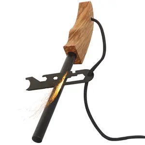 Large Flint Stone Backpack Survival Outdoor Wooden Grip Fire Starter Waterproof Ferrocerium Fire Lighter