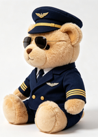 Ours en peluche pilote OEM/ODM directement de l'usine, avec logo personnalisé, ours en peluche capitaine doux et rembourré pour cadeau ou décoration