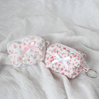Logo personnalisé Taille Mini Zipper Coton Matelassé Changement de Pièce de Monnaie Brillant à Lèvres Porte-clés Pochette avec Nœud Décor