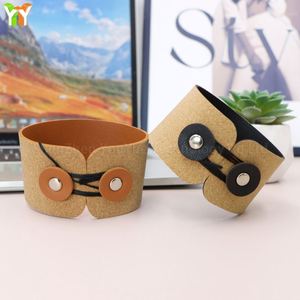 In Stocked <b>Cork</b> Sleeve Glass Cup PU Leather Cup Wrap Eco-Friendly <b>Cork</b> Cup Holder Anti-Slip Protector for Iced Drinks - Product Image 4