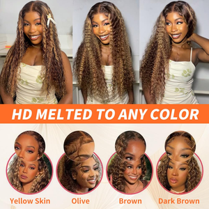 วิกผมลอนลึกด้านหน้าผมมนุษย์วิก<span class=keywords><strong>ผม</strong></span>หยิก<span class=keywords><strong>ผม</strong></span>มนุษย์ความละเอียดสูง13X6 13X6ลูกไม้สีบลอนด์เน้นน้ำผึ้งด้านหน้าวิก<span class=keywords><strong>ผม</strong></span> - Product Image 5