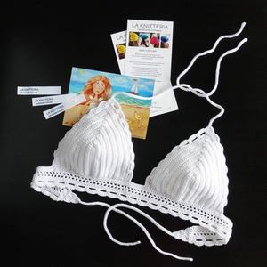 Haut de bikini en crochet en polyester à col en V, style bohème, personnalisé par le fabricant, maillot de bain sexy tricoté pour le fitness, tenue de plage pour femme - Product Image 6