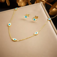 Set Kalung dan Anting Kupu-kupu Wanita Bahan Stainless Steel dan Motif Bunga, Terlaris untuk Grosir