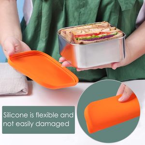 Hot Sale Stainless Steel Square Food Storage Container With Food-grade Silicone Lid <b>Metal</b> Snack <b>Lunch</b> <b>Box</b> - Product Image 5