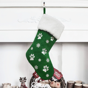 Nouvelles décorations de Noël 2026 : Chaussettes pour animaux de compagnie brodées à la main en polyester, motifs pattes rouges et vertes, flocons de neige, 22x45cm, pour les fêtes - Product Image 3
