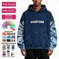 Sudadera con capucha para hombre, personalizada, 460 g/m², 100% algodón, con efecto lavado en las mangas, estampado serigrafiado, corte ajustado, de felpa de algodón