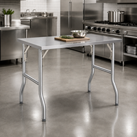 Table de travail en acier inoxydable à un seul niveau, de qualité commerciale 304, de qualité restauration, avec pieds ronds à support stable, pour usine alimentaire
