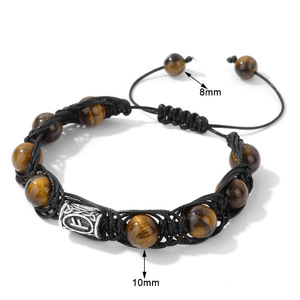 Pulsera de Piedra Ojo de Tigre Natural de 10 mm con Runas Vikingas, Hecha a Mano, Trenzada, Ajustable, <span class=keywords><strong>para</strong></span> Parejas, Joyería Nórdica, Pulseras, Regalo al por Mayor - Product Image 4
