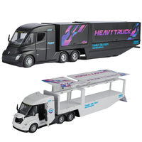 Modèle de camion semi-remorque Tesla miniature à l'échelle 1/32, avec son et lumière, 6 portes ouvrables, fonction de recul, construction en alliage, emballage en boîte, batterie