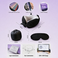 Vente en gros, personnalisation du logo ODM/OEM, oreiller de voyage en mousse à mémoire de forme en forme de U, ensemble d'oreillers de compression sous vide avec masque pour les yeux pour le camping
