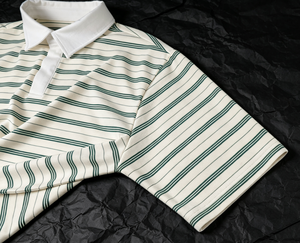 Camiseta Polo Personalizada a Rayas Verdes <span class=keywords><strong>Crema</strong></span> para Hombre, Cuello Blanco, Manga Corta, Casual, al por Mayor - Product Image 4