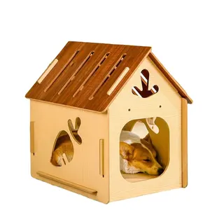 Customized Wooden Dog House Creative Hollow Pattern Design Wood Pet House Dog Kennels With Roof Elevated Floor