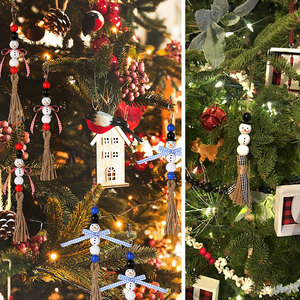 Christmas Wooden <b>Beads</b> <b>Set</b> With Hemp Rope Checkered Snowman Ornaments DIY Craft Decorations For Tree Holiday Decor - Product Image 2