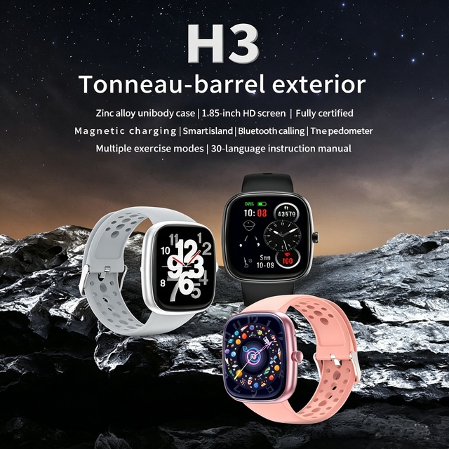 H3 Tonneau Smart Watch 1.85" HD Screen Wireless 5.4 Calling Smart Island Magnetic Charging Multiple Sports Modes Ready to Ship