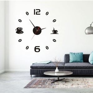 Horloge murale moderne 3D en forme de tasse à café, horloge numérique silencieuse en acrylique DIY, autocollants muraux miroir pour la décoration du salon, de la chambre à coucher et de la cuisine - Product Image 2