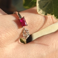 Anillo de Plata 925 de Lujo con Circonita Roja Rosa, Anillo de Plata Hueco para Mujer con Cristales de Moda, Conjunto de Joyería de Circonita