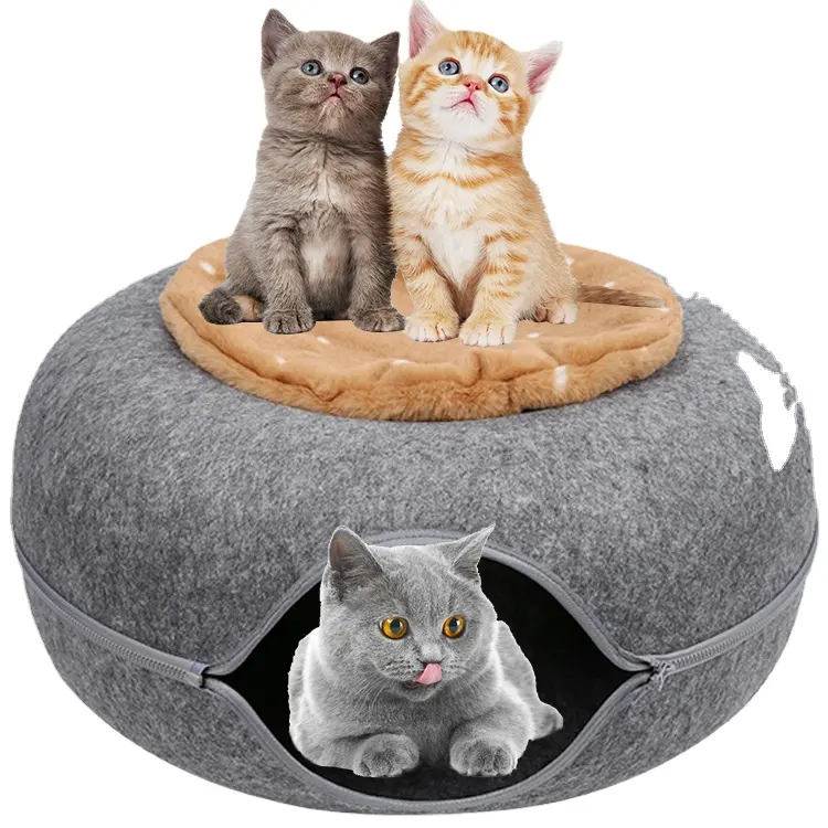 eco-friendly pet house cat dog bed zipper cozy felt cave Cat tunnel toy