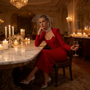 <span class=keywords><strong>Robe</strong></span> bandage élégante pour <span class=keywords><strong>femme</strong></span>, haute qualité, noire, rose, rouge, pour soirée, <span class=keywords><strong>cocktail</strong></span>, bal de promo, mode, coupe droite, manches longues, moulante - Product Image 5