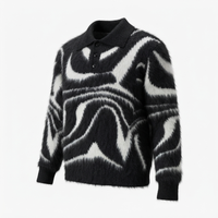 Farbverlaufiger Flauschiger Gestreifter Mohair ODM Pullover für Herren mit Kragen, Langen Ärmeln, Überschnittener Schulter, Gestrickt, Winter-Warm, Maßanfertigung