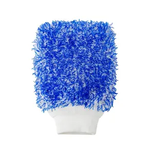 Serviette en microfibre Ultra épaisse bleue 100% Polyester, gant de lavage de voiture, main douce, main douce
