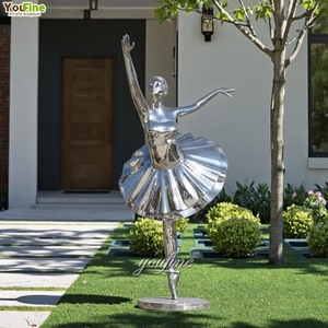 YOUFINE Taille Réelle Géométrique Miroir Métal Ballet Pose Statue En Acier Inoxydable Danse Ballerine Fille Sculpture - Product Image 3