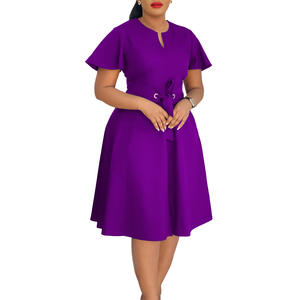 فساتين صيفية جديدة لعام <span class=keywords><strong>2026</strong></span> للنساء، فستان أنيق غير رسمي بلون واحد وأكمام قصيرة على شكل حرف A، فستان رسمي للسيدات - Product Image 2