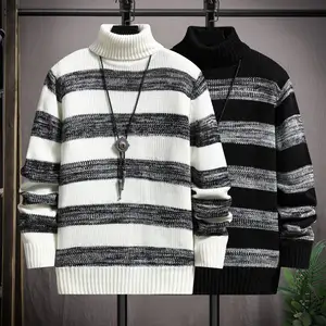 Suéter de invierno para hombres 2023 moda Patchwork Casual suéter de punto hombres cuello alto cuello de alta calidad Streetwear suéter hombres