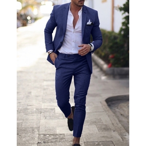 Completo da <span class=keywords><strong>Uomo</strong></span> in Lino e Cotone a Tinta Unita, <span class=keywords><strong>Taglie</strong></span> <span class=keywords><strong>Forti</strong></span>, con Giacca Monopetto e Pantaloni, Set di 2 Pezzi alla Moda - Product Image 6