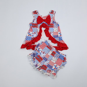 Conjuntos Cortos para <span class=keywords><strong>Niñas</strong></span> Súper Lindos, Libres de Aranceles, Marca Qingli OEM, Sin Pedido Mínimo, Ropa de Bebé Personalizada de Boutique, 4 de Julio - Product Image 1