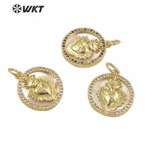 WT-MP167 Très Offres Spéciales plaqué or coeur pendentif amour coeur or vadrouille CZ RÉGLAGE coeur femmes pendentif religieux - Product Image 1