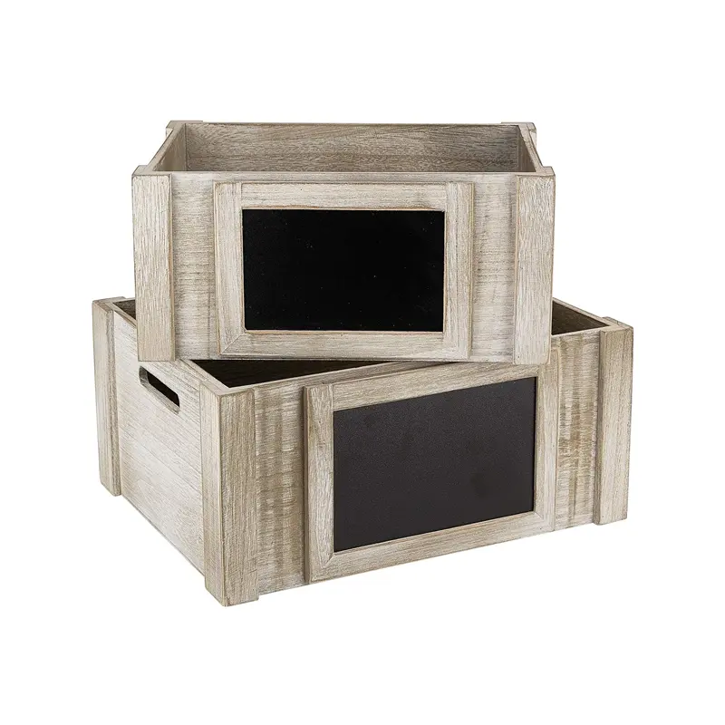 黒板付きのさまざまな種類の木製収納ボックスはDIYで、自然の丸太とレトロな田舎のスタイルが特徴です