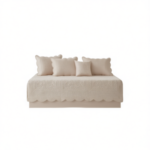 Ensemble de 6 housses de lit réversibles avec bordure festonnée, couette matelassée en coton, style simple pour la maison - Product Image 1