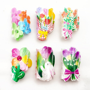 Clips de acrílico con estampado UV estilo europeo y americano, accesorios para el cabello de mujer, estilo retro, venta al por mayor personalizada. - Product Image 1