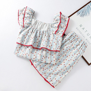 Vêtements de nuit pour femmes Chemise de nuit en <span class=keywords><strong>gaze</strong></span> <span class=keywords><strong>double</strong></span> couche avec col dos nu Style rustique et mancherons Adorable ensemble de vêtements de détente - Product Image 3