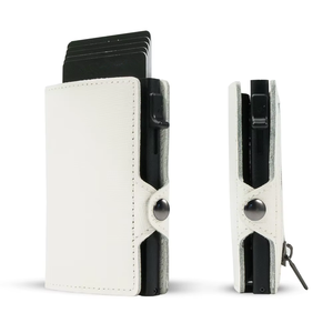 Vente en gros porte-cartes automatique RFID en cuir PU Saffiano fin bouton poussoir en métal porte-monnaie de mode pour crédit bancaire pour cartes Pop - Product Image 4