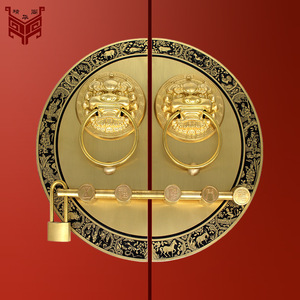 <b>Antique</b> Chinese Style <b>Brass</b> <b>Door</b> Handles With Lion <b>Knobs</b> Large Size For Wooden <b>Doors</b> - Product Image 2